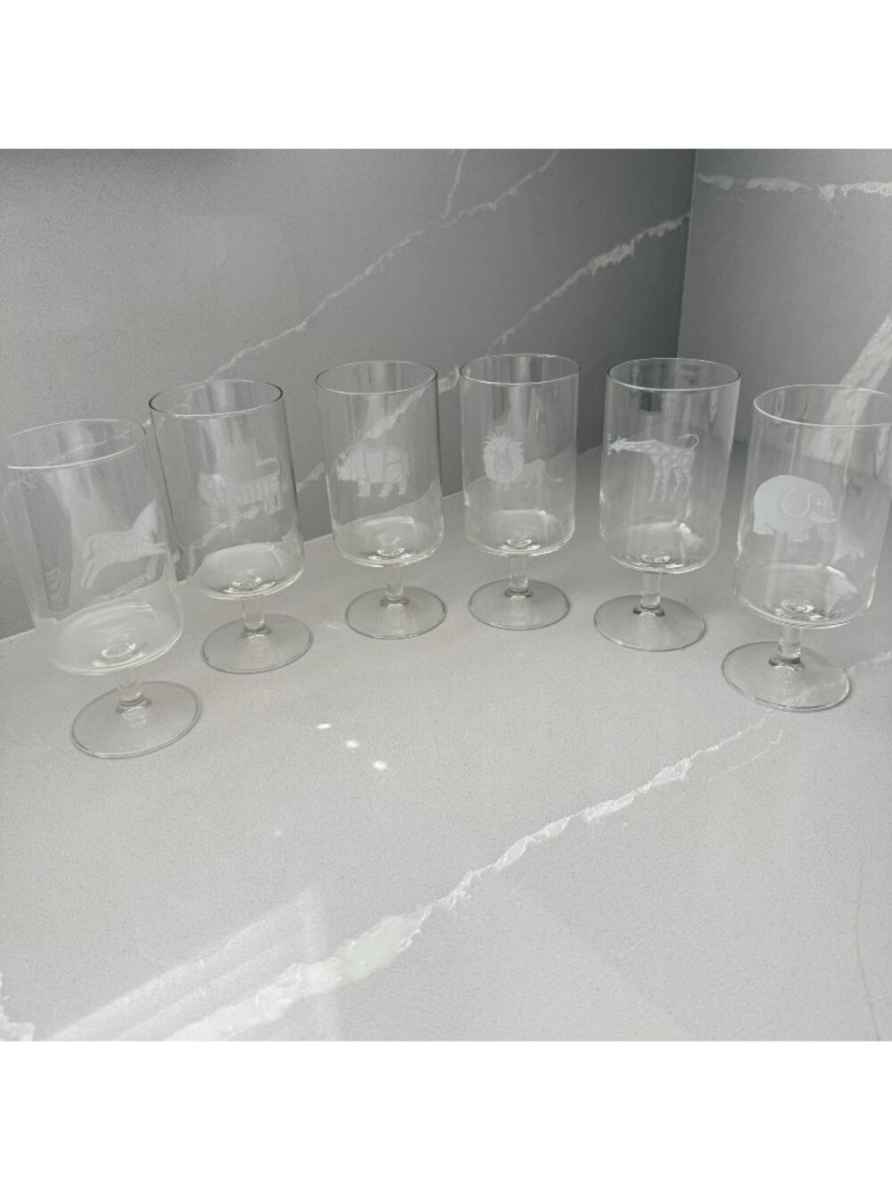 Georg Jensen Set Of 6 Endangered Species Stemmed Crystal Goblets Preservation
